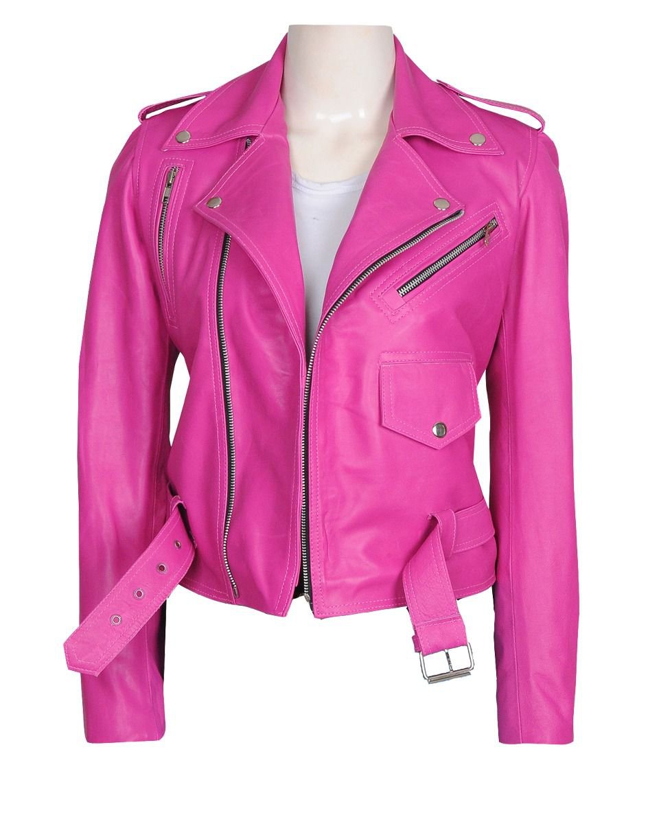 Pink Girl Biker Leather Jacket