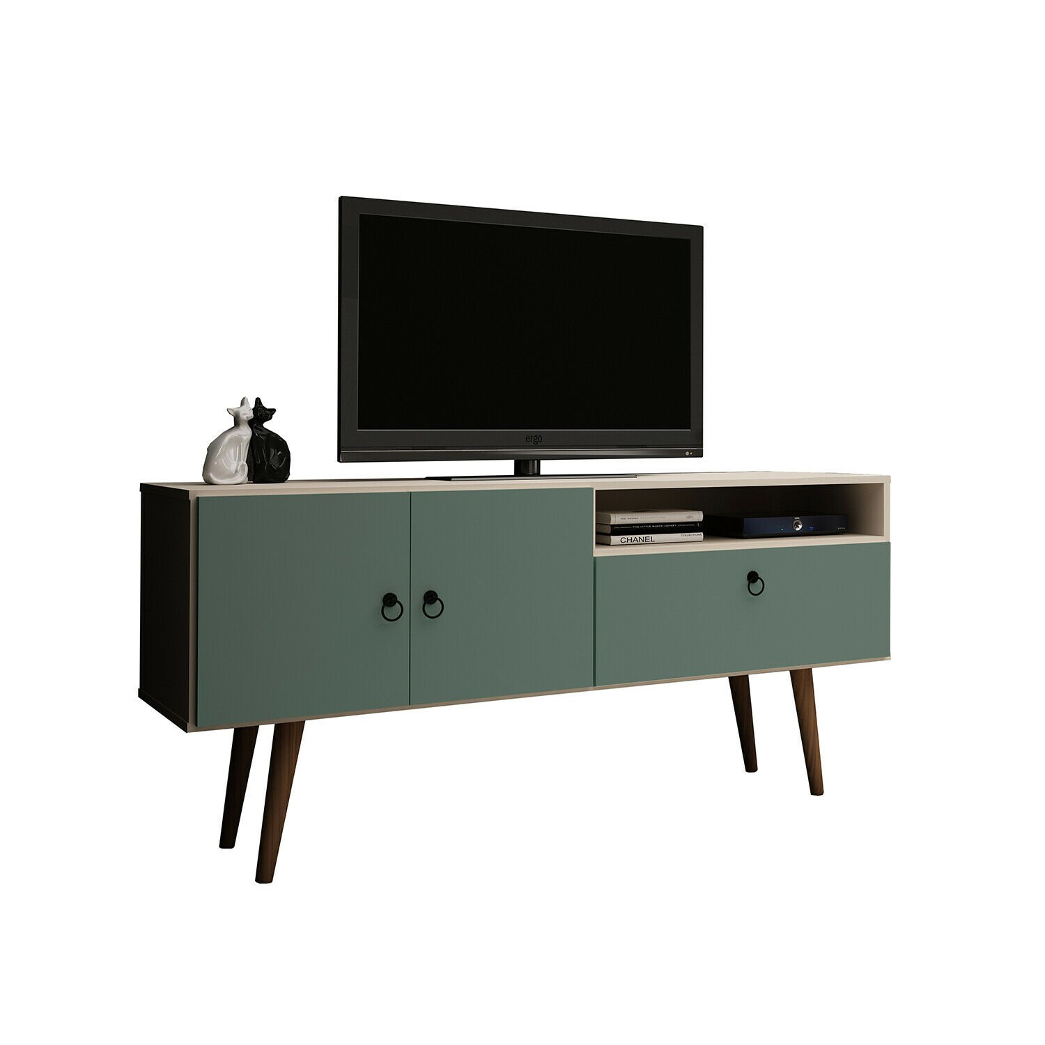 Manhattan Comfort Tribeca Mid Century Modern TV Stand, Off White and