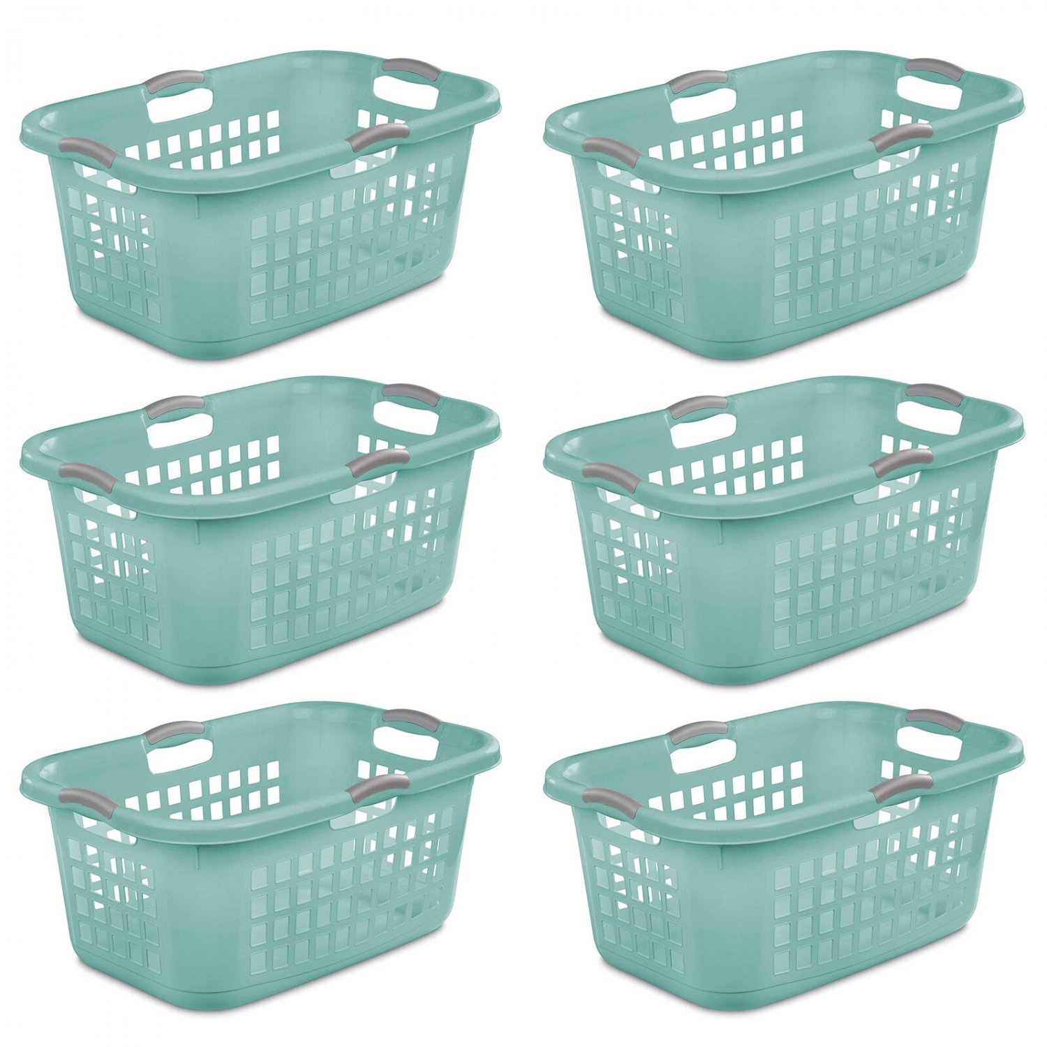 Sterilite Ultra 2 Bushel Plastic Stackable Clothes Laundry Basket, Aqua (6 Pack)/352971423309