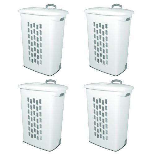 Sterilite White Laundry Hamper With Lift-Top, Wheels, And Pull Handle ...