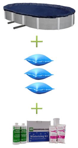 18x38 Blue Oval Above Ground Swimming Pool Cover + Air Pillows + Winterizing Kit 352963090719
