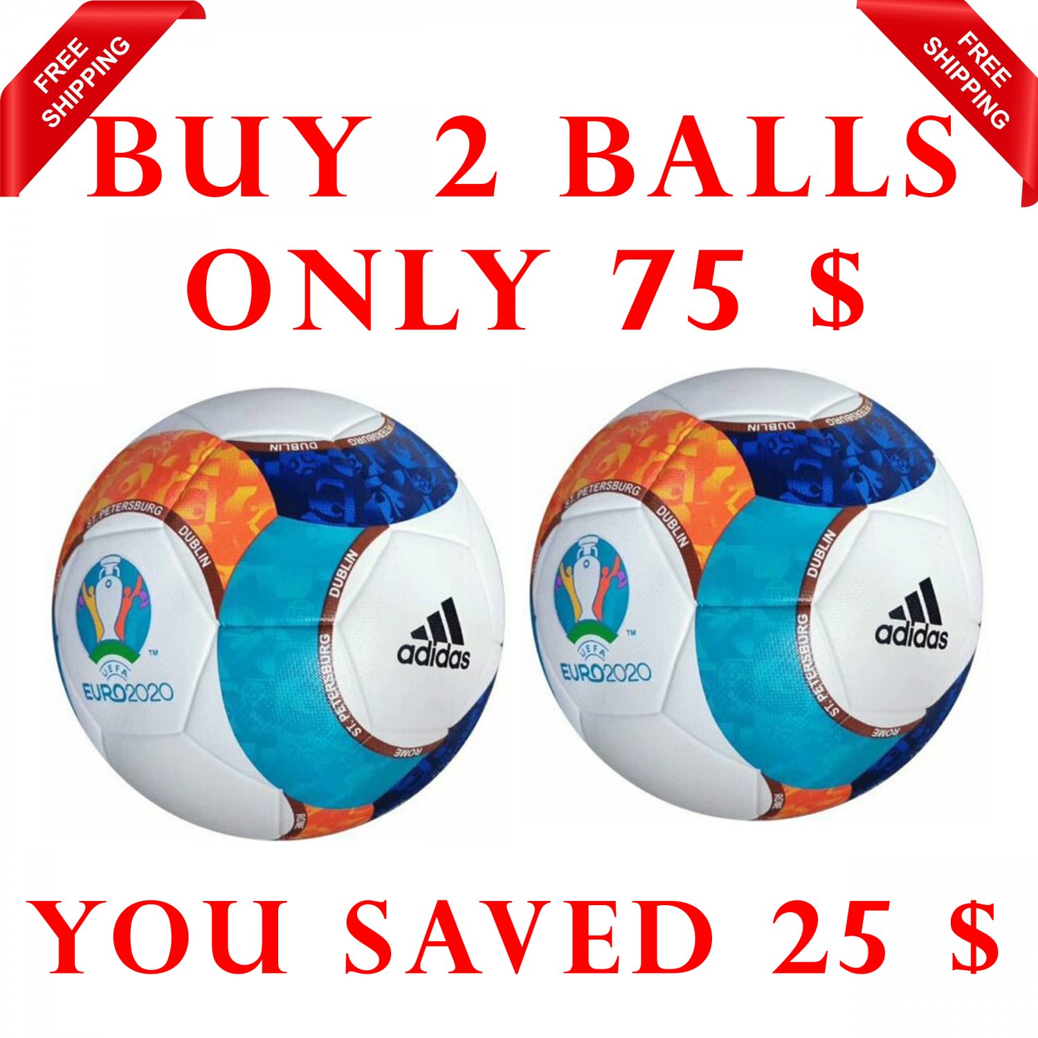 Sale Buy 2 ADIDAS EURO UEFA CHAMPIONS LEAGUE 2020 SOCCER MATCH BALL Size 5