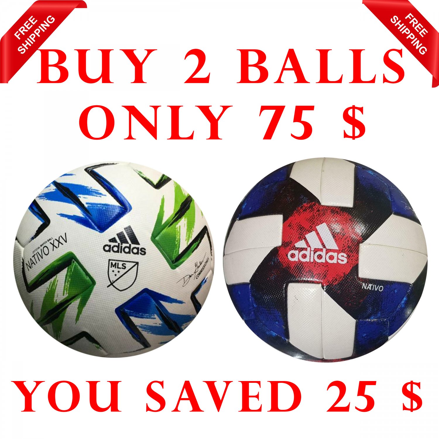 Sale Buy 2 ADIDAS NATIVO XXV MLS & MLS- NATIVO QUESTRA 2019 SOCCER MATCH BALL 5