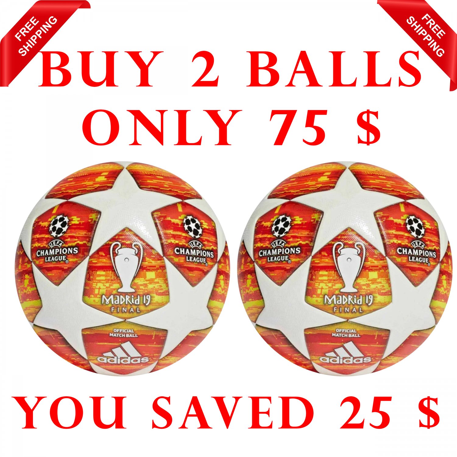 Sale Buy 2 Adidas Final Madrid 2019 UEFA Champions League SOCCER MATCH BALL 5