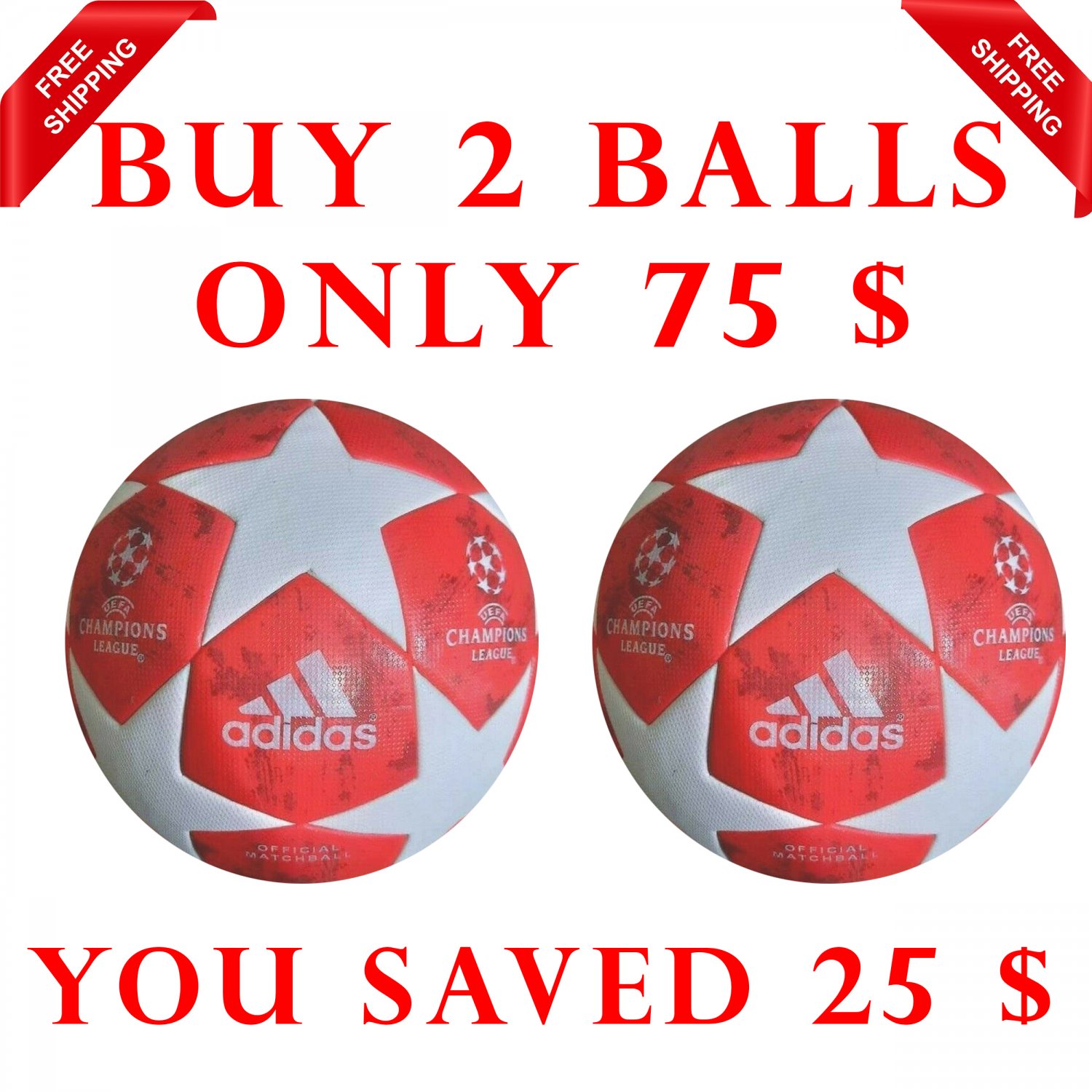 Sale Buy 2 ADIDAS UEFA CHAMPIONS LEAGUE 2018-19 SOCCER MATCH BALL RED COLOUR SIZE 5