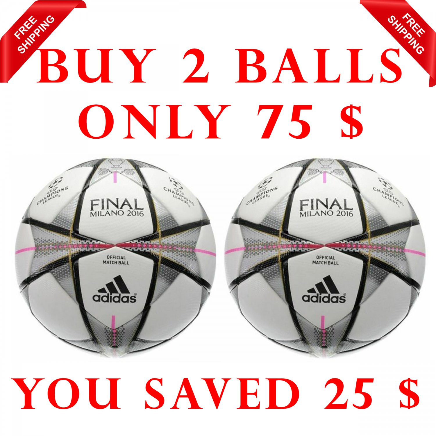 Sale Buy 2 ADIDAS FINAL MILANO 2016 SOCCER MATCH BALL SIZE 5