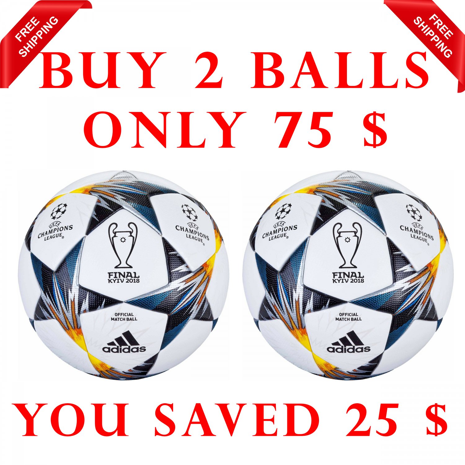 Sale Buy 2 Adidas UEFA Champions League Finale Kyiv SOCCER MATCH BALL 5