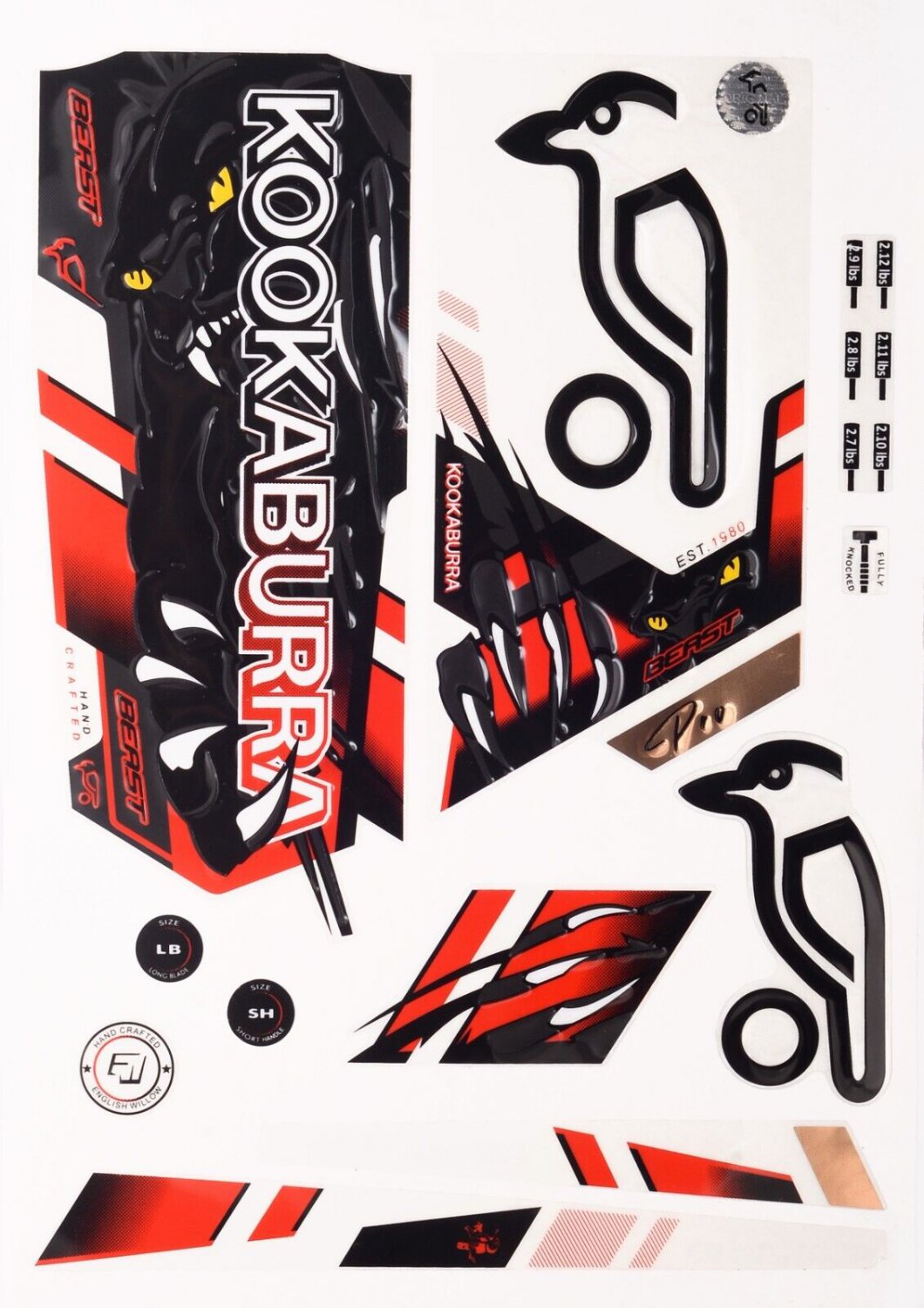 New Kookaburra Beast Pro BAT STICKER - 3D Embossed CRICKET BAT STICKER US STOCK