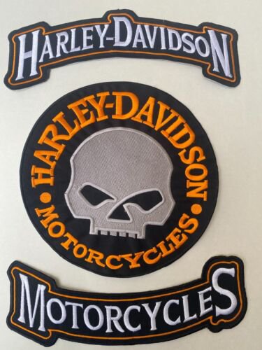 Harley Davidson Orange Willie G. Skull Patch Harley Top Bottom Rocker Patch  Set