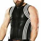 New Fetish Men's Genuine Leather Sleeveless Vest White, Orange, Red Stripes Vest