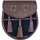 Scottish Real Leather Blue Douglas Semi Dress Sporran and Chain Belt 40 Clan Tartan
