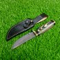 DAMASCUS STEEL CUSTOM HANDMADE HUNTING SKINNER KNIFE - With Leather Sheath