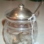Crystal Cut Glass Condiment Jar W/ Sterling Lid & Spoon