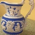 Ornate C Meigh & Sons Relief Molded Clayware Blue and White Pitcher 4 Seasons