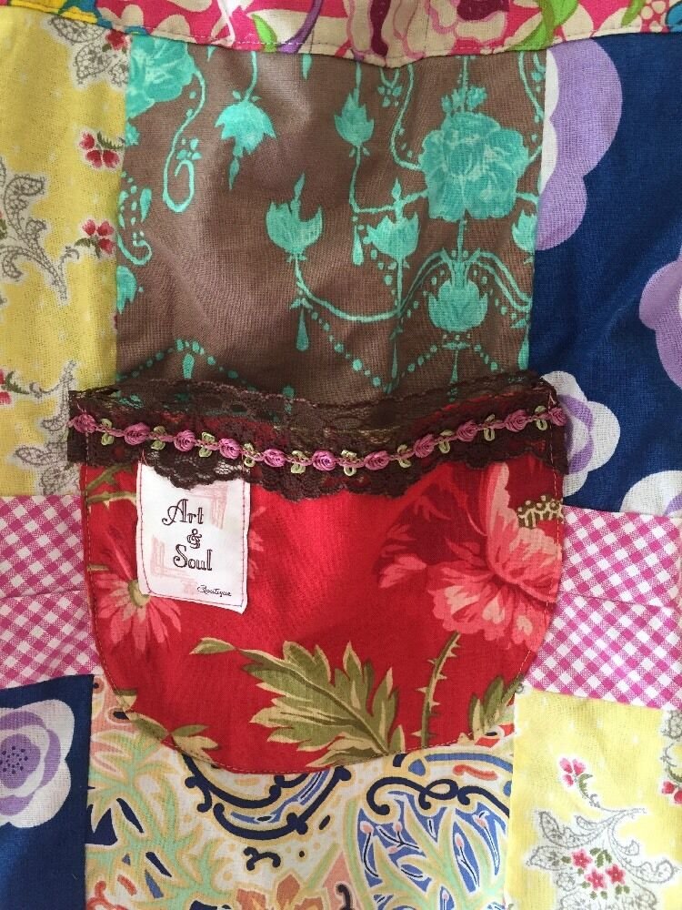 Rare Colorful Cute Patchwork Art and Soul Boutique Tote Bag Floral Check