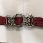 Red Leather Chico's Belt Large Silver Statement Buckle 32" Long Elastic Back