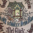 Antique German Punchpaper Needlepoint Angel Cherub House Viel Gluck 11” X 15”