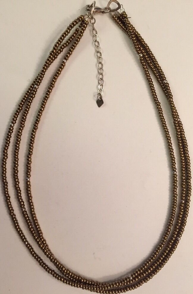 Silpada 3 Strand Satiny Bronze Metallic & Sterling Silver Beads Necklace  N1591