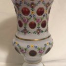 Gorgeous Cut From White To Ruby Bohemian Hand Painted Floral Design Vase 9”