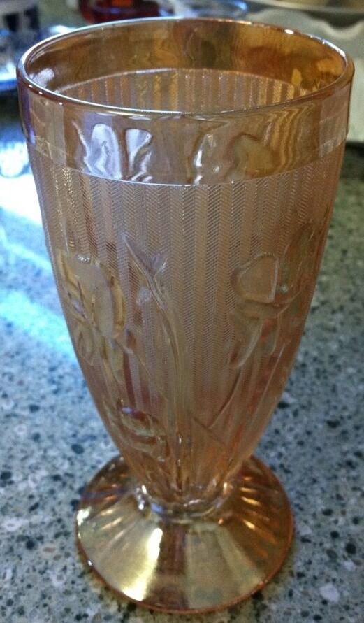 Jeannette "Iris & Herringbone" Ice Tea Tumbler Iridescent Marigold Orange 6"