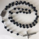 Black Glass Beads Silver Rosary Catholic Cross