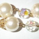 Vintage long 48" Goldtone Faux Pearl Borealis Bead Necklace