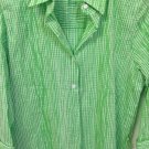 Foxcroft Green & White Striped Long Sleeve Blouse Shirt Size 8 Tucked Fitted
