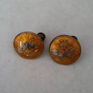 Vintage Sterling Silver Gold Yellow Siam Niello Style Screw Back Earrings