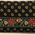 Vera Bradley Retired Rare Vibrant Black Floral Trim Wallet Snap In Strap