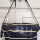 Gorgeous Blue Black Gray Snakeskin Evening Shoulder Bag By Henry Bendel Silver H