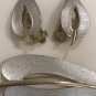 Vintage Signed Pastelli Brushed Silvertone Leaf Brooch Clip-on Earrings Set