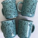 4 Vintage Crown Corning Japan Aqua Deeper Teal Color Spatter Mini 2.5” Cups Mugs