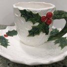 Vintage Lefton WhIte Holly Berry Coffee Mugs Cups Saucers Set of 10 Sets