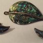 Mexican Sterling Silver & Abalone Leaf Brooch & Earring Set Signed PA Taxco Mex