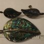 Mexican Sterling Silver & Abalone Leaf Brooch & Earring Set Signed PA Taxco Mex