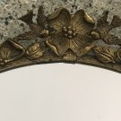 Vintage Globe Gold Metal Mirror Vanity Perfume Tray w/Ornate Birds Flowers 18x13