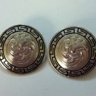 Vintage Sterling Silver Mexican Look Large Round Stamped Design Pierced Earrings