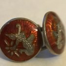 Silver Vintage Niello Red Thailand Siam Screw Back Round Earring