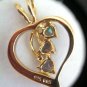 Fas 925 Gold Over Silver Open Heart Pendant With Green Purple Stones