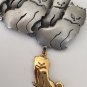 Vintage Signed Ultra Craft Two Tone Silver Gold Cats Dangling Cat Pin Brooch