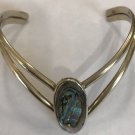 Vintage Silver Oval Abalone V Shape Bracelet