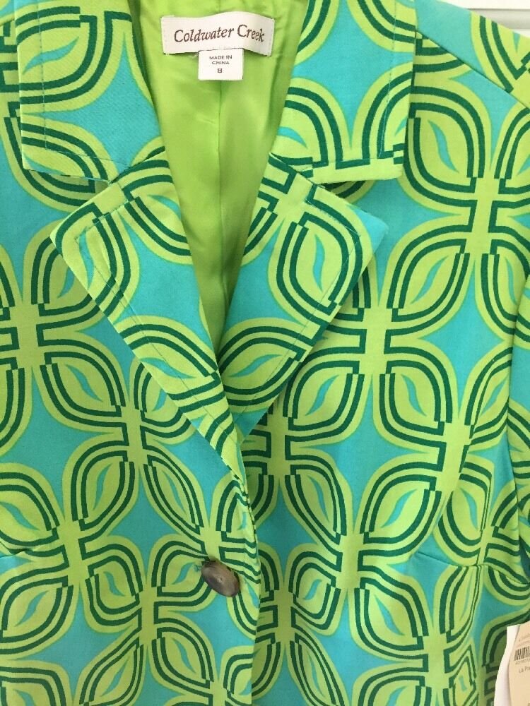 ColdWater Creek La Playa Women's Size 8 NWT Green Aqua Jacket Short Sleeves