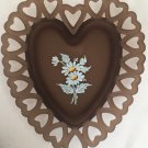 Westmoreland Glass Chocolate Brown Heart Tray With Daisies Open Lace Heart Trim