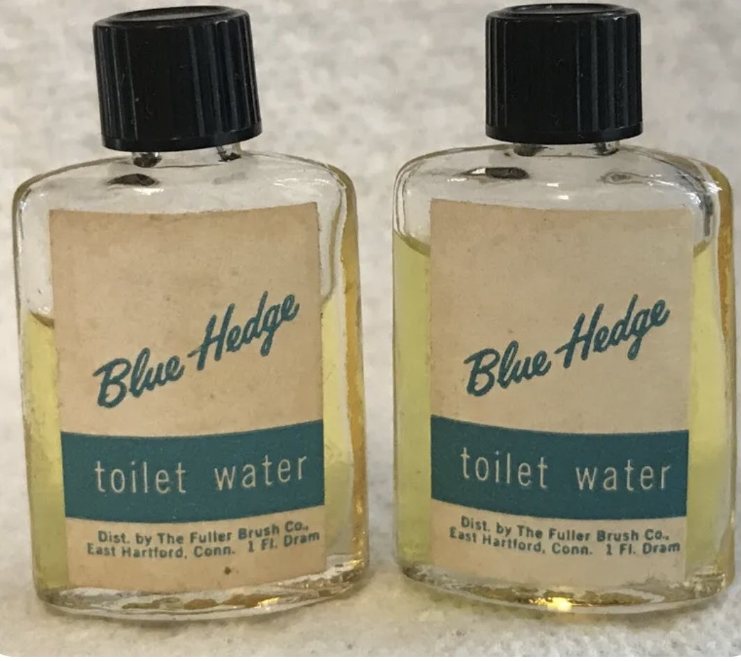 2 Vintage Blue Hedge Fuller Brush Toilet Water Cologne Made in USA