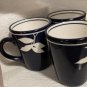 Dansk Handpaints Sureau Mugs Navy Blue White Leaves Coffee Cup Set Of 3