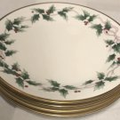 4 Nice Mikasa Ribbon Holly Dinner Plates With Gold Trim Bone China Discontinued