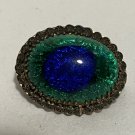Peacock Eye Vintage Antique Victorian Glass Brass Hat Lapel Pin Brooch Excellent