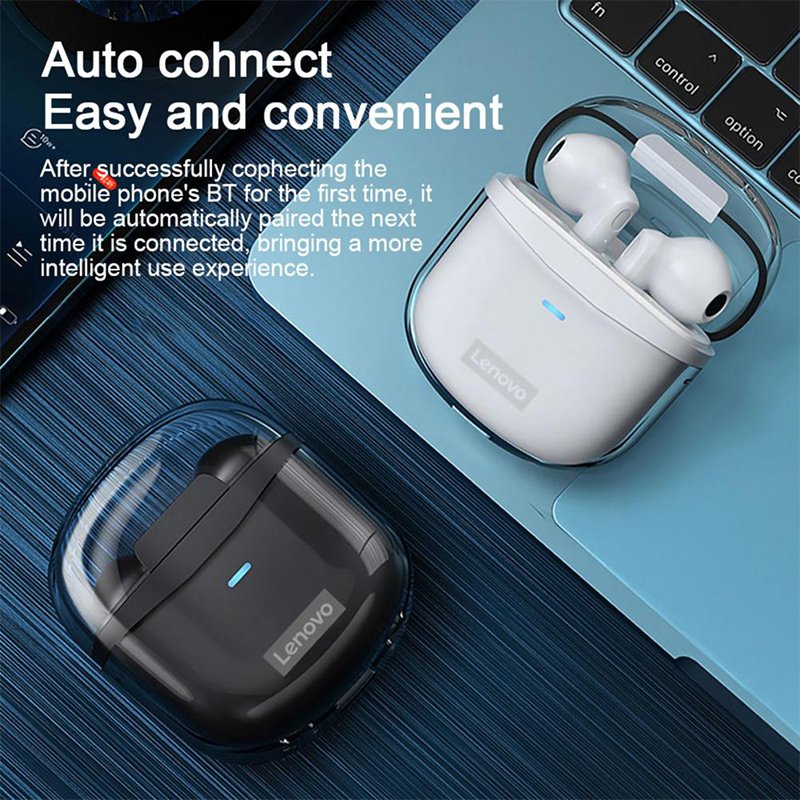 LENOVO XT96 NOISE REDUCTION SEMI-IN-EAR BLUETOOTH EARPHONES WITH TRANSPARENT JELLY CHARGING BOX