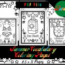 Summer Bundle Vocabulary 20 Coloring Pages, Summer Coloring Sheets PDF