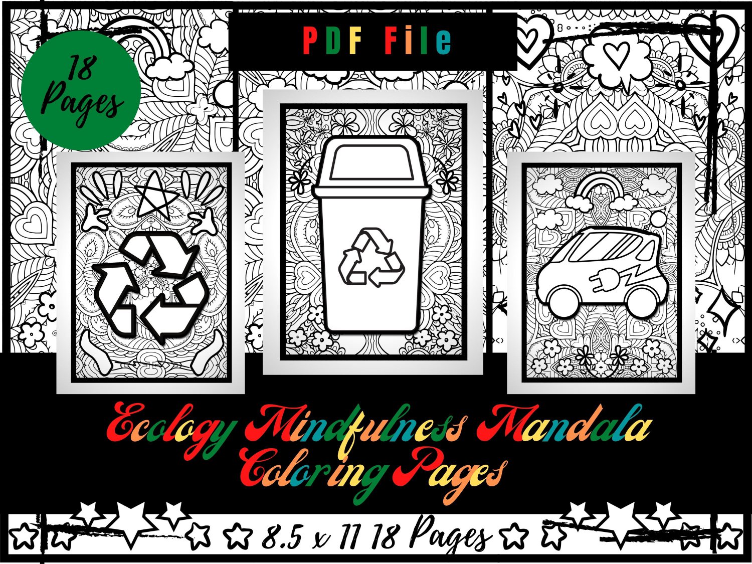 Ecology Mindfulness Mandala Coloring Pages, Environment Printable ...